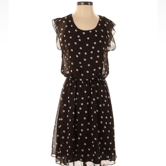 Tacera Dresses & Skirts - Tacera Brown and White polka dot  Casual Dress size large.